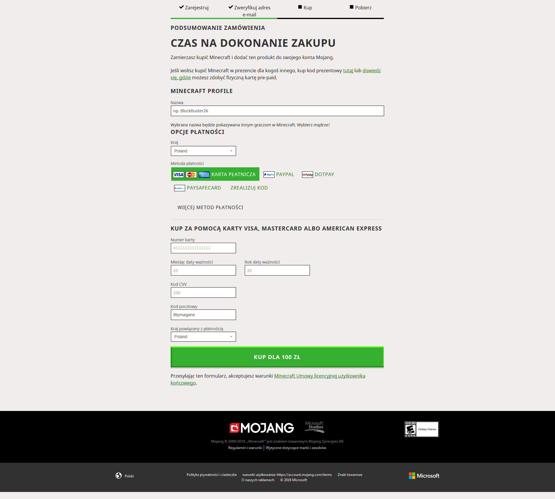 kup zaplac za konto minecraft sklep zakup gry 100 zl